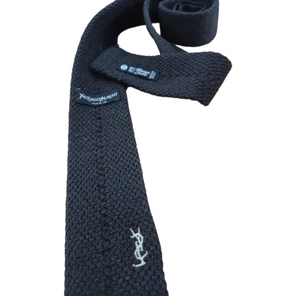 YVES SAINT LAURENT Solid Brown With Logo Wool Blend Slim Tie ITALY 53"/ 2" EX CO - Picture 5 of 7